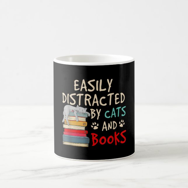 EASILY DISTRACTED BY CATS AND BOOKS COFFEE MUG (Center)