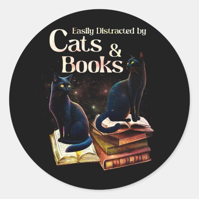 Easily Distracted By Cats And Books Colourful Cat  Classic Round Sticker (Front)