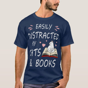 Easily Distracted by Cats and Books Cute Cat & Boo T-Shirt