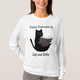 Easily Distracted By Cats And Books, Cute Cat Gift T-Shirt