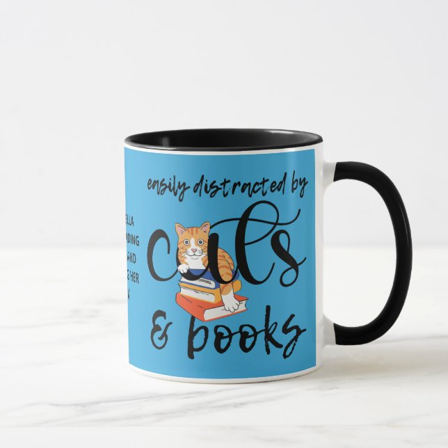 EASILY DISTRACTED BY CATS AND BOOKS Cute Mug (Right)