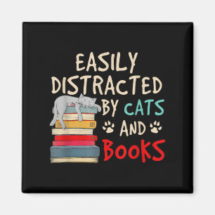 Easily Distracted by Cats and Books   Funny Cat Magnet
