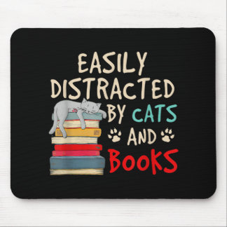Easily Distracted by Cats and Books | Funny Cat Mouse Pad