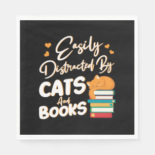 Easily Distracted by Cats and Books Napkin