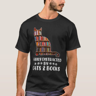 Easily Distracted By Cats And Books Nerds T-Shirt