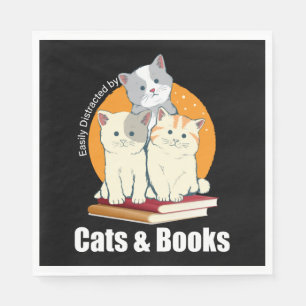 Easily Distracted By Cats And Books T-Shirt Napkin