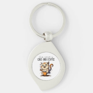 Easily Distracted By Cats And Coffee Cat Lovers Co Keychain
