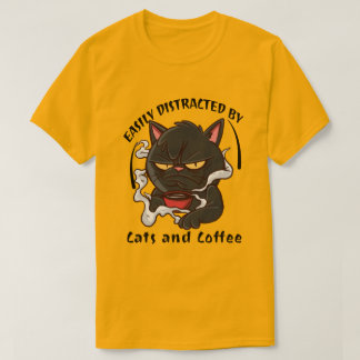 Easily Distracted By Cats And Coffee Funny Cat Lov T-Shirt