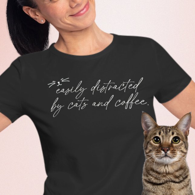 Easily Distracted by Cats and Coffee Script Tri-Blend Shirt (Creator Uploaded)