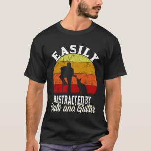 Easily Distracted by Cats and Guitar Retro Vintage T-Shirt
