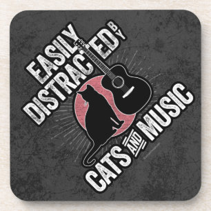 Easily Distracted by Cats and Music Coaster
