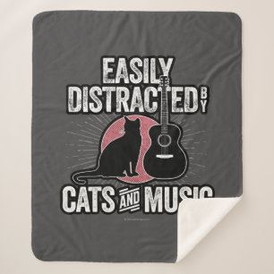 Easily Distracted by Cats and Music Sherpa Blanket