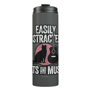 Easily Distracted by Cats and Music Thermal Tumbler