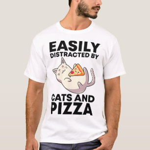 Easily Distracted By Cats And Pizza Kawaii Cat Lov T-Shirt