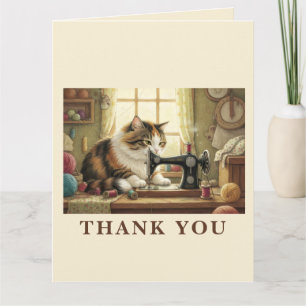 Easily Distracted By Cats And Sewing - Cat Sewing Thank You Card