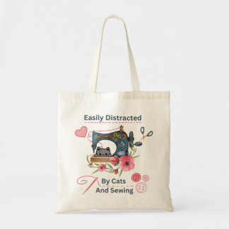 Easily Distracted By Cats And Sewing Machine Lover Tote Bag