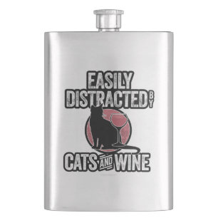 Easily Distracted by Cats and Wine Hip Flask