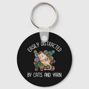 Easily Distracted By Cats And Yarn Keychain