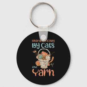 Easily Distracted By Cats And Yarn Knitting Yarn Keychain
