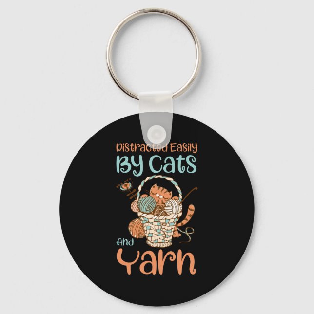 Easily Distracted By Cats And Yarn Knitting Yarn Keychain (Front)