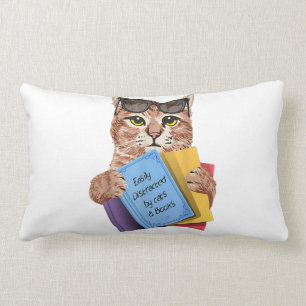 Easily Distracted By Cats _ Books Cat Book Cute Lumbar Pillow