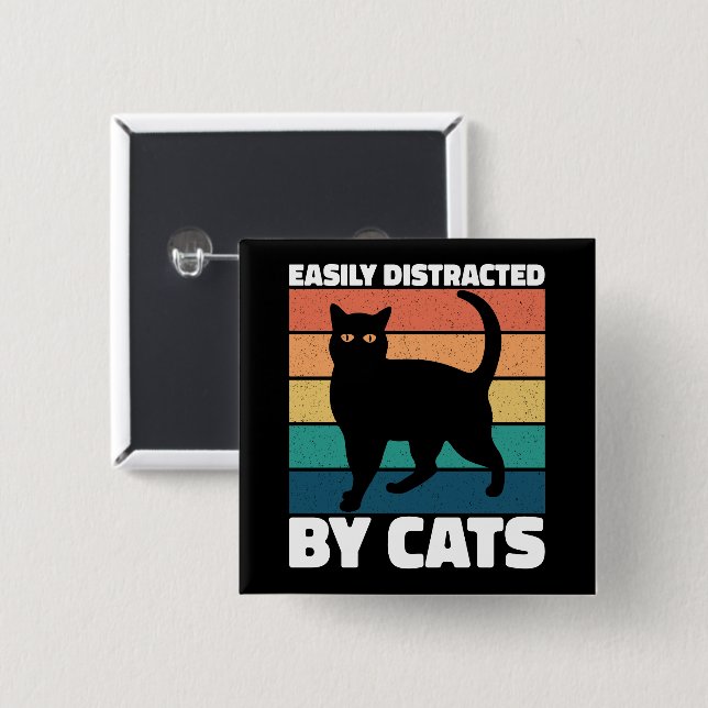 Easily Distracted By Cats Cute Kitten Cat Owner  2 Inch Square Button (Front & Back)
