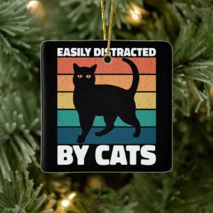 Easily Distracted By Cats Cute Kitten Cat Owner  Ceramic Ornament