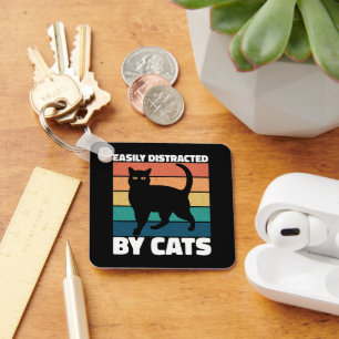 Easily Distracted By Cats Cute Kitten Cat Owner Keychain