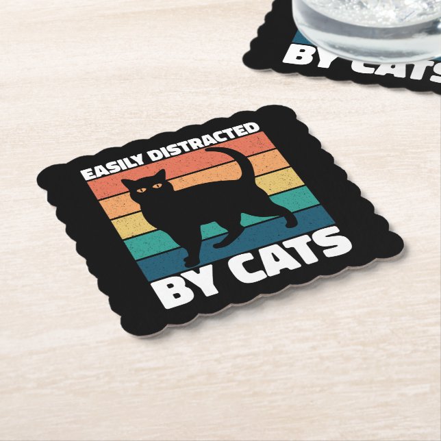 Easily Distracted By Cats Cute Kitten Cat Owner  Paper Coaster (Angled)