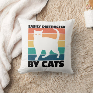 Easily Distracted By Cats kitty kawaii Funny Cat Throw Pillow