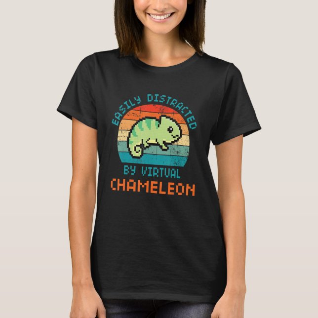 Easily Distracted By Chameleon Funny Virtual pets  T-Shirt (Front)