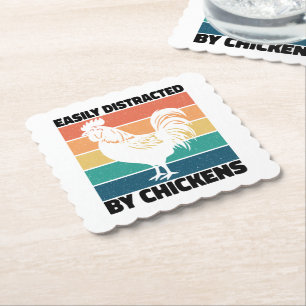 Easily Distracted By Chickens Cool Rooster Lovers Paper Coaster