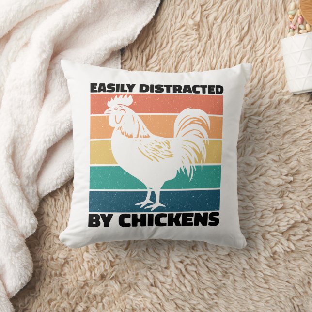 Easily Distracted By Chickens Cool Rooster Lovers Throw Pillow (Blanket)