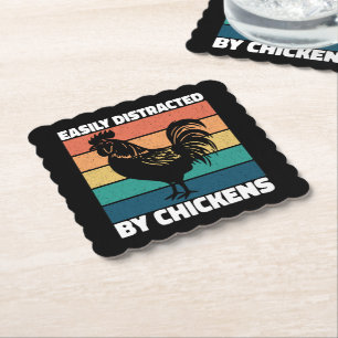 Easily Distracted By Chickens Farming Lovers Funny Paper Coaster