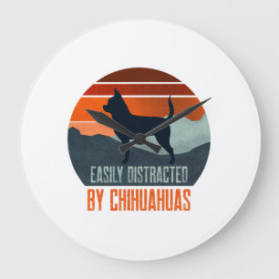 Easily Distracted By Chihuahuas Dog Walking Large Clock
