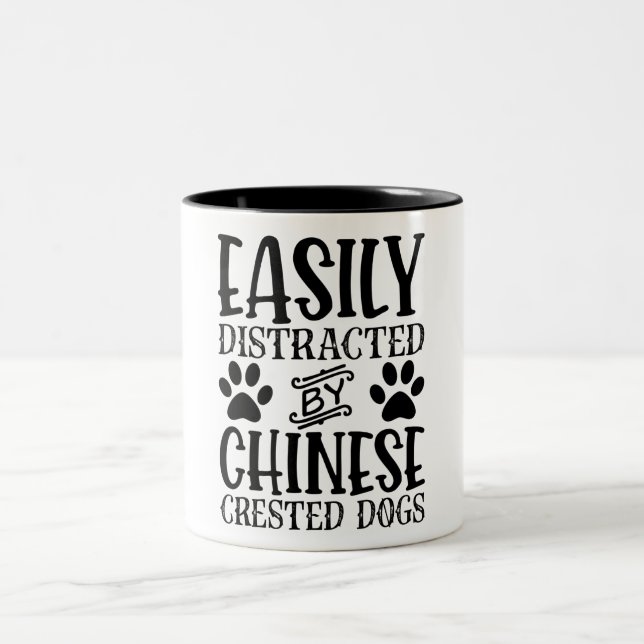 Easily Distracted By Chinese Crested Dogs Two-Tone Coffee Mug (Center)