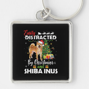 Easily distracted by christmas shiba inu dog gift keychain