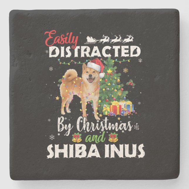 Easily distracted by christmas shiba inu dog gift stone coaster (Front)