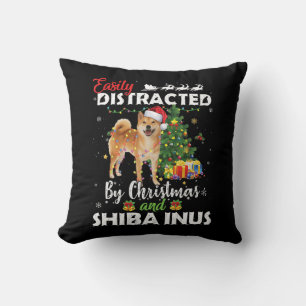 Easily distracted by christmas shiba inu dog gift throw pillow