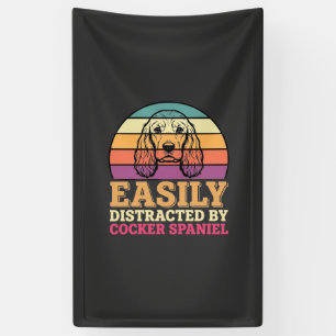 Easily Distracted By Cocker Spaniel Retro Dog Banner