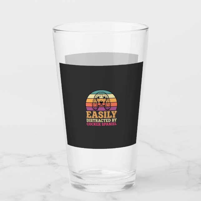 Easily Distracted By Cocker Spaniel Retro Dog Glass (Front)
