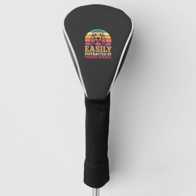 Easily Distracted By Cocker Spaniel Retro Dog Golf Head Cover (Front)
