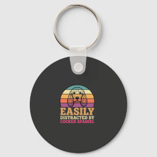 Easily Distracted By Cocker Spaniel Retro Dog Keychain