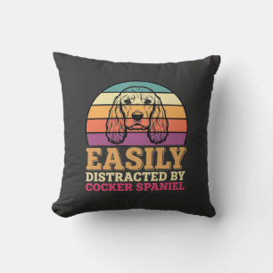 Easily Distracted By Cocker Spaniel Retro Dog Throw Pillow