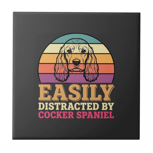 Easily Distracted By Cocker Spaniel Retro Dog Tile (Front)