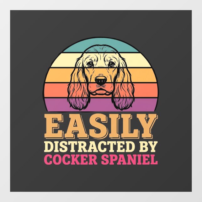 Easily Distracted By Cocker Spaniel Retro Dog Window Cling (Sheet)
