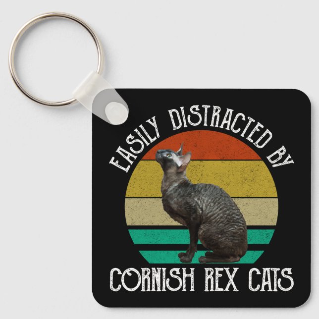 Easily Distracted By Cornish Rex Cats Keychain (Front)
