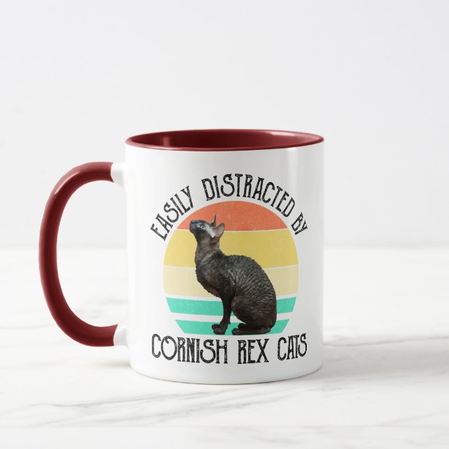 Easily Distracted By Cornish Rex Cats Mug (Left)
