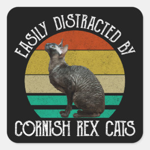 Easily Distracted By Cornish Rex Cats Square Sticker