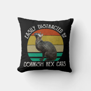 Easily Distracted By Cornish Rex Cats Throw Pillow